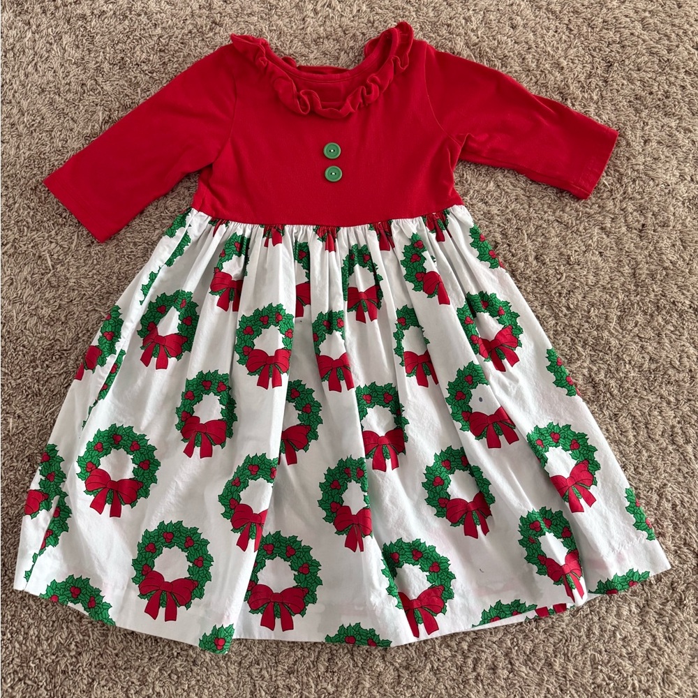 Festive Eleanor Rose Red and White Wreath Holiday Dress